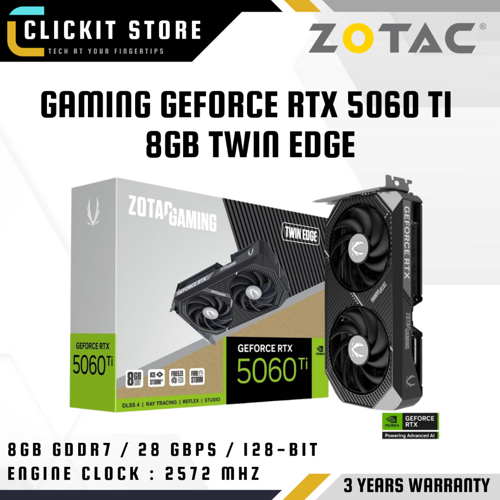 ZOTAC GAMING GeForce RTX 5060 Ti 8GB Twin Edge กราฟิกการ์ด NVIDIA GPU - ZT-B50610E-10M