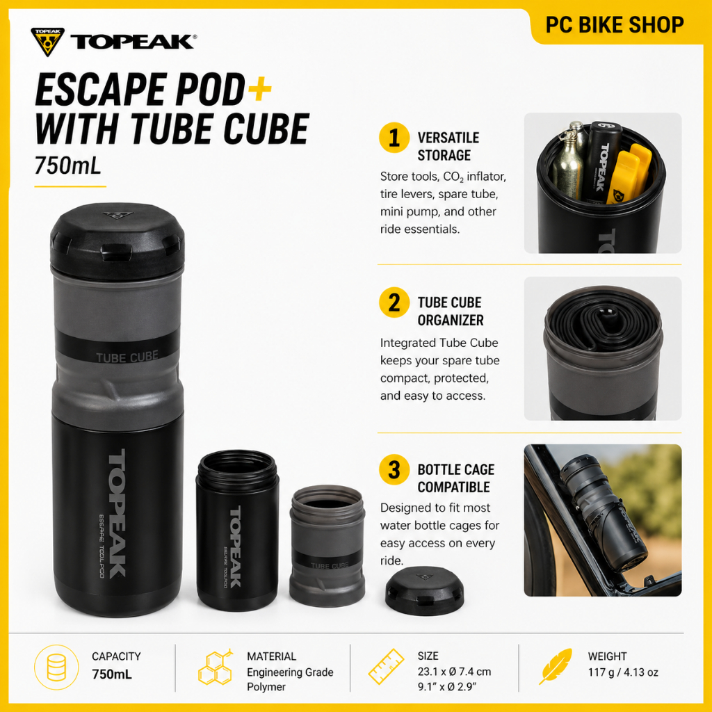 Topeak ESCAPE POD + พร้อม TUBE ขี่จักรยานจักรยานเครื่องมือเก็บขวดน้ําเครื่องมือจักรยาน Basikal Botol Alat ซ่อม 单车工具水壶