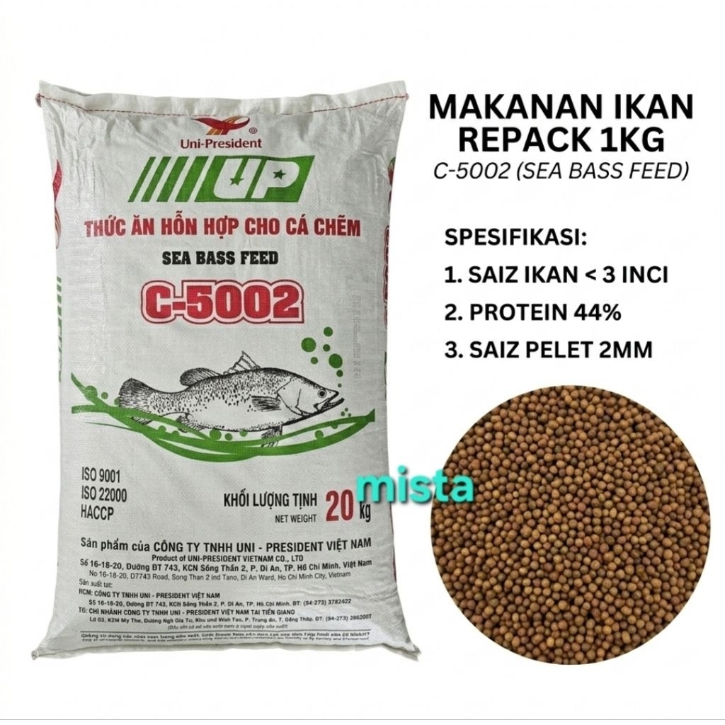 (Repack) 500g / 1kg Uni President UP C5002 High Protein เม็ด Siakap