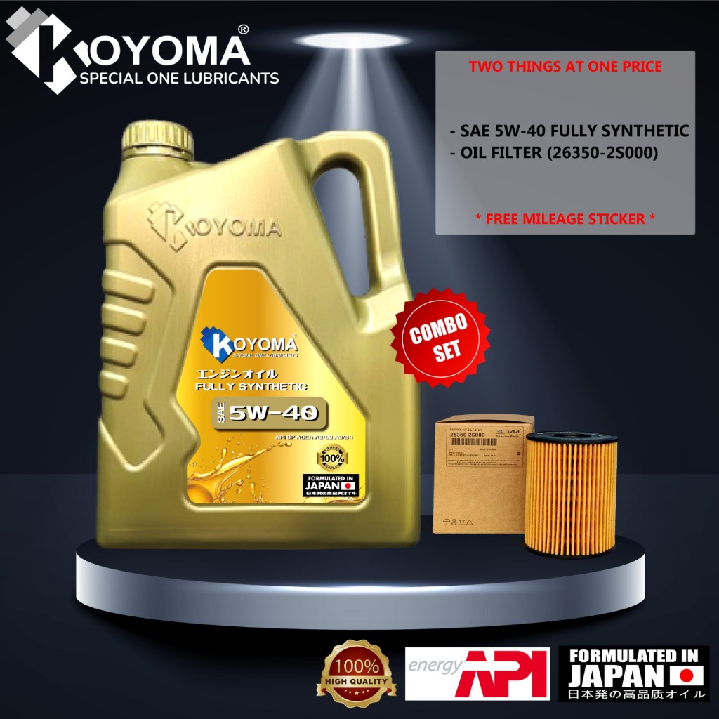 HYUNDAI TUCS DIESEL, KIA SPORTAGE DIESEL 26350-2S000 กรองน้ํามัน + KOYOMA 5W40 FULLY SYNTHETIC ENGIN