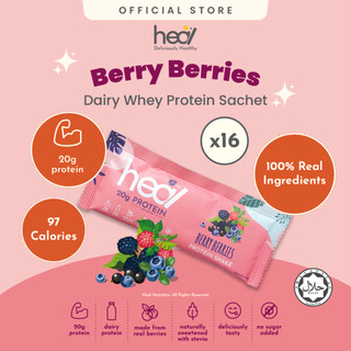 Heal Berry Berries Whey Protein Shake Dairy Based Powder (16 Sachets) | High Protein, No Sugar, HALAL