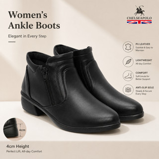 ChelseaPolo Elegant Black Ankle Dual Zippered Boots Women / Boot Shoes / Kasut Kawad Perempuan Tumit ( 4cm Height )