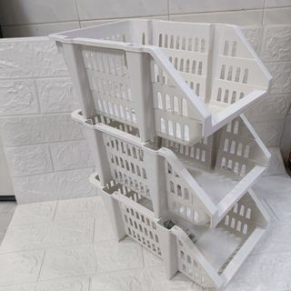 3layers Big 7404 size Open Pull plastic Basket W24xD35xH50cm Stackable Organizer Storage Kitchen Hardware Drawer Rack