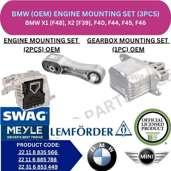 BMW (OEM) เครื่องยนต์ MOUNTING (ชุด) (3 ชิ้น) สําหรับ BMW X1 [F48], X2 [F39], F40, F44, F45, F46