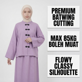 PANDAEYES Yasmin Batwing Cheong Sam Chinese Style Set Skirt Muslimah Loose Fit Plus Size Ironless Malaysia 27005
