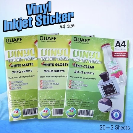 QUAFF A4 Inkjet Sticker PET PP Pearl Glossy Sticker Paper กันน้ํา 22 แผ่นต่อแพ็ค