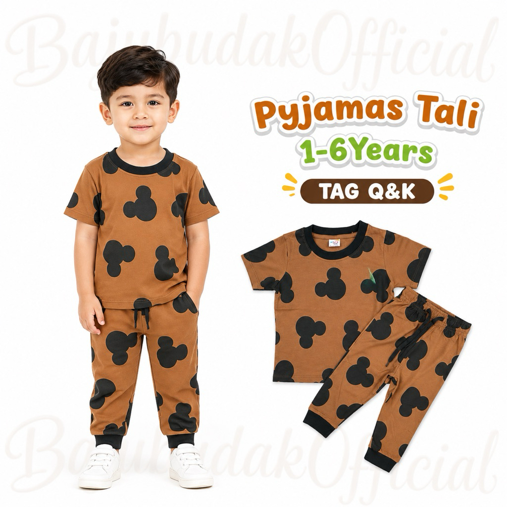 1Y-6Y ️Q&K ️COCO.MIKEY ️COTTON PAJAMAS PYJAMAS BOY SHORT SLEEVE ADJUSTABLE LONG PANT