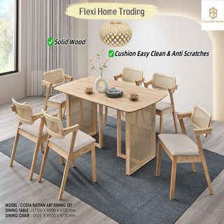 Flexi Home Rattan Dining Set 1T+4C+1B 180cm& 1T+6C  150cm Table Top Full Solid Wood