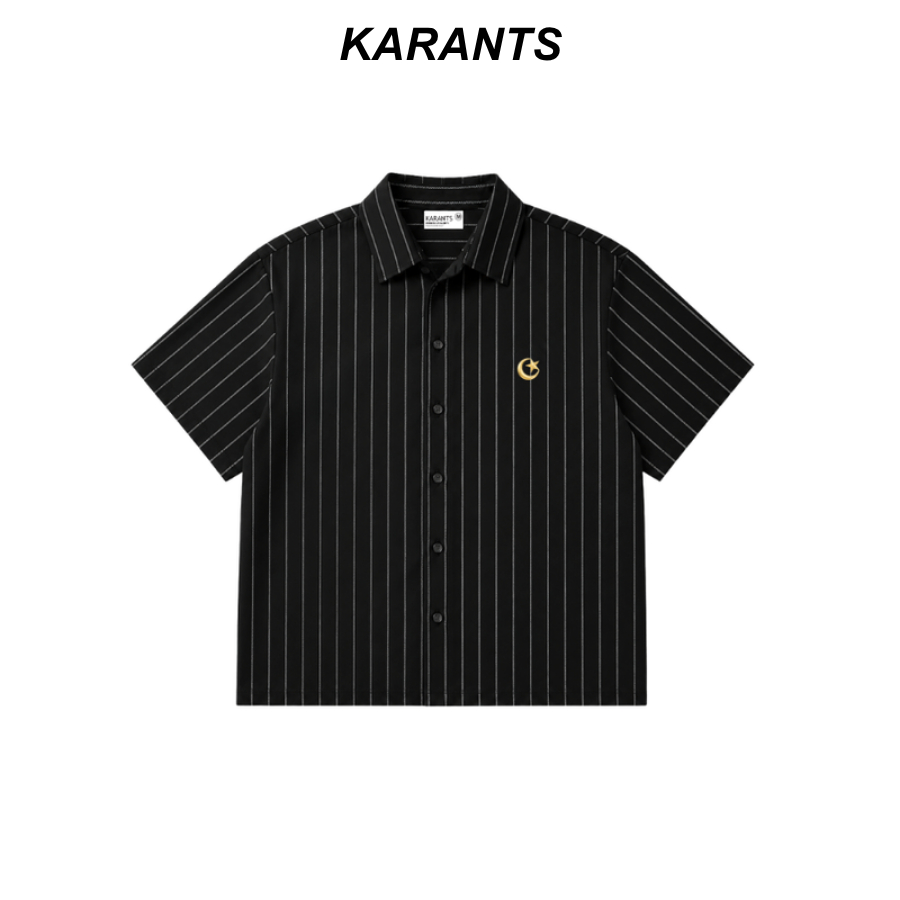 KEMEJA Karants เสื้อเชิ้ตผ้าซาตินทรงกล่องสําหรับผู้ชายพร้อมอุปกรณ์เสริมบาร์โลหะพระจันทร์เสี้ยว - KR4
