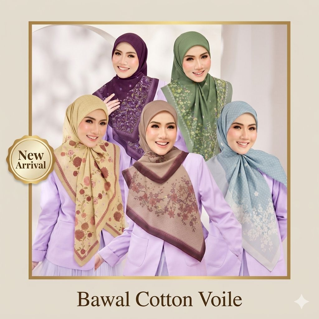 ผ้าฝ้าย Bawal Headscarf Kekaboo Laman Suri Field 45 Field 50 Field 58