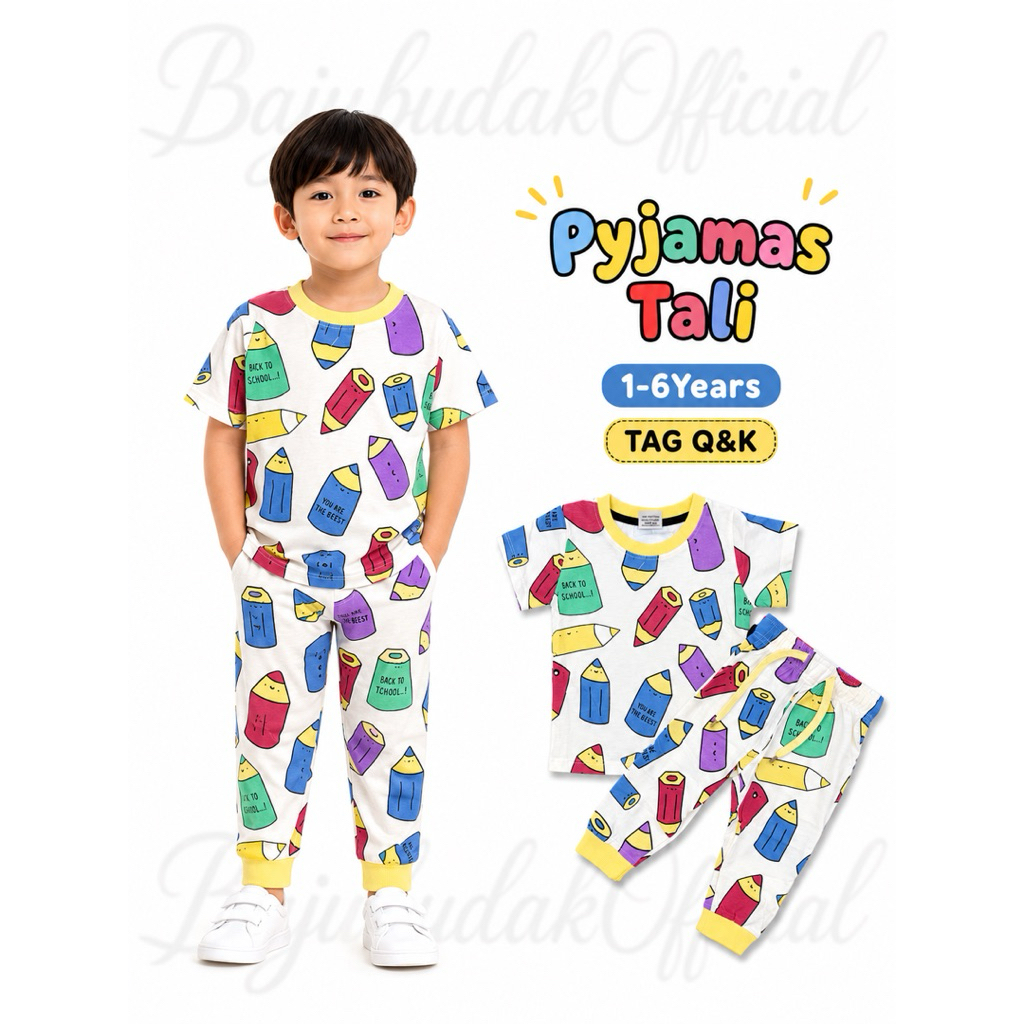 1Y-6Y ️Q&K ️PENCIL ️ COTTON PAJAMAS PYJAMAS BOY SHORT SLEEVE ADJUSTABLE LONG PANT