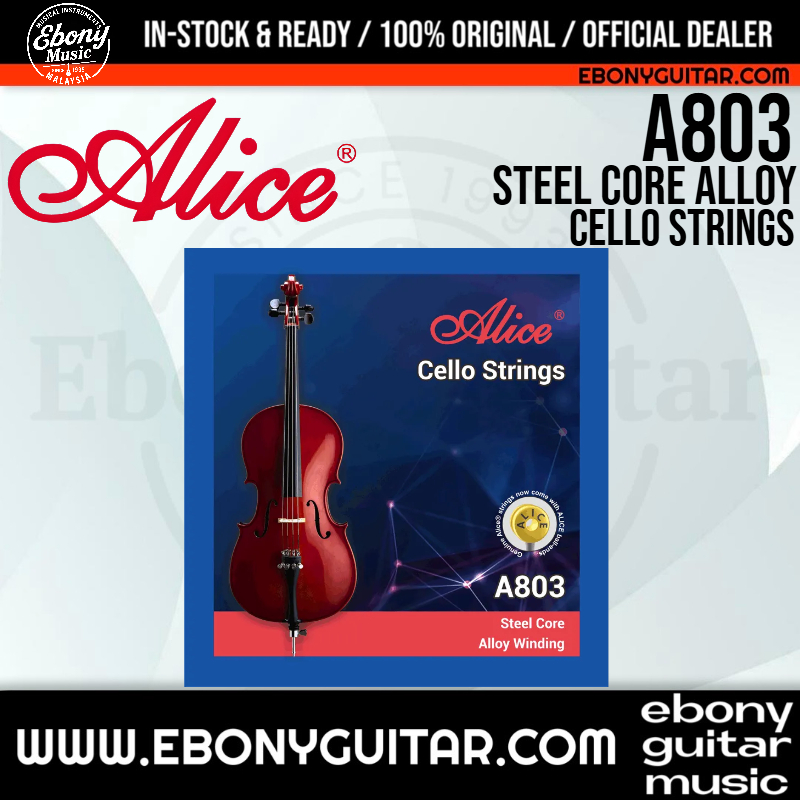 Alice A803 Economy Cello Strings - Solid Steel Core Alloy Wound Full Set สําหรับ 4/4 Full Size Cello