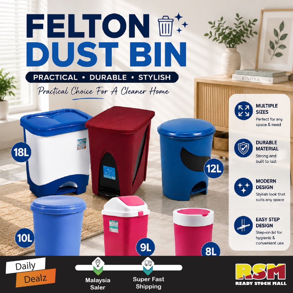 DELTON Dustbin Swing Step Foot Pedal Paper Bin Office School Indoor/Tong Sampah FLUTON