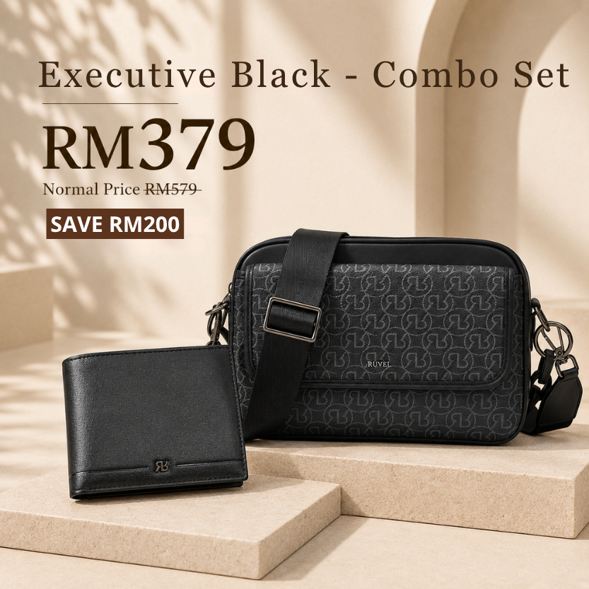 Executive Black Combo Set Sling Bag Man & Wallet for Man