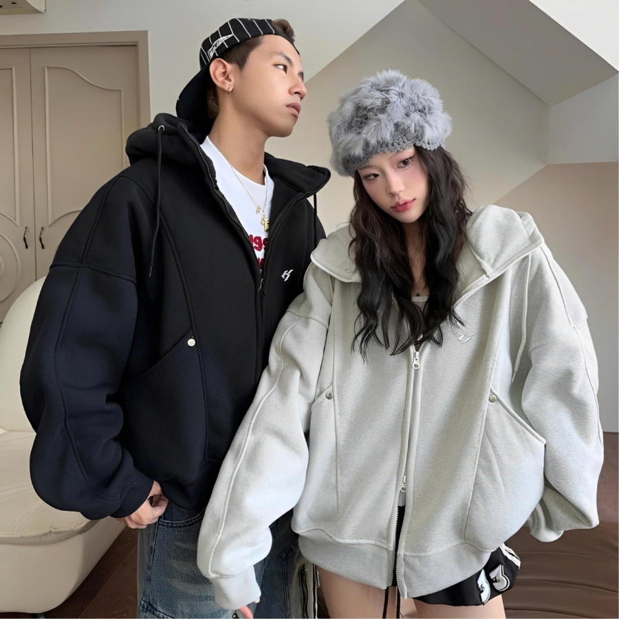Karants Hoodie ผ้าขนแกะ Boxy พร้อมอุปกรณ์เสริมโลหะสําหรับผู้ชาย & - AK25
