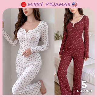 Missy Pyjamas Floral Cotton Long Sleeve Pyjamas Set Women Sleepwear Baju Tidur Comfy Korea Style Homewear PJ047