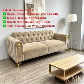 CMK Sofa 1/2/3 Seater Velvet Premium | Sofa Baldu | Kalis Calar | Kaki Besi Gold | Modern Sofa