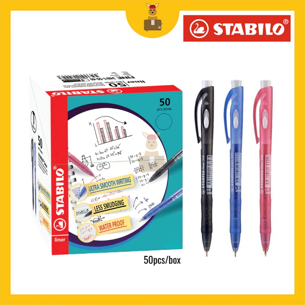 STABILO Liner 348 Retractable Ball Pen (Fine / Xtra Fine) (0.5mm / 0.7mm) (50PCS/BOX)