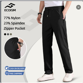 Men’s Ice Silk Quick-Dry Sport Pants – Standard Fit UV Protection Casual Trousers with Zipper Pocket