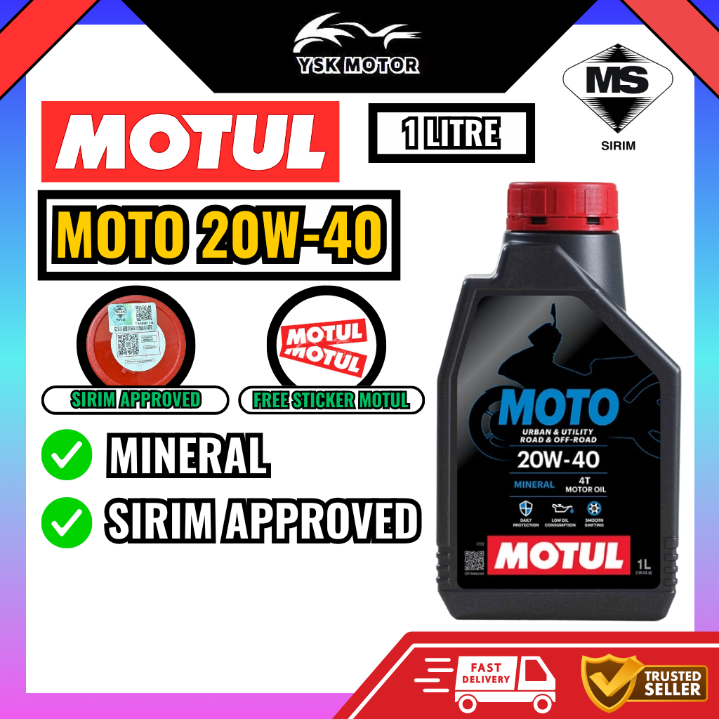 20W40MOTUL MINERAL 4T 20W40 กระเป๋าสะพายหลังมอเตอร์ไซค์ (1 ลิตร)