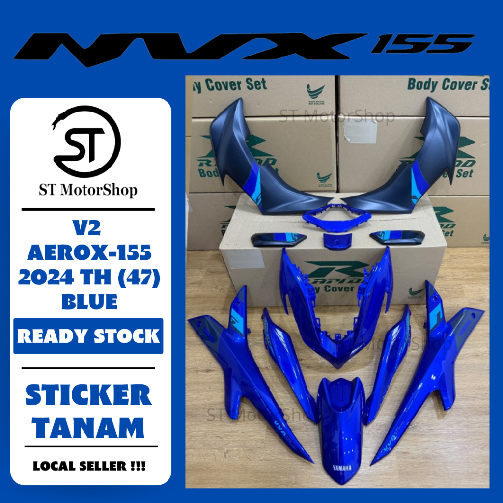 YAMAHA Nvx V2 Aerox-155 2024 TH (47) Blue Biru RAPIDO Coverset Body Cover Sticker Tanam Stripe