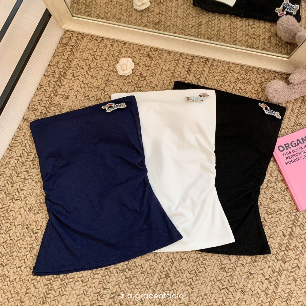 LA.GRACE OFFICIALเกาหลี Tube Top ผู้หญิง Strapless Slim Fit Ruched Bandeau Top Basic เซ็กซี่ Crop To