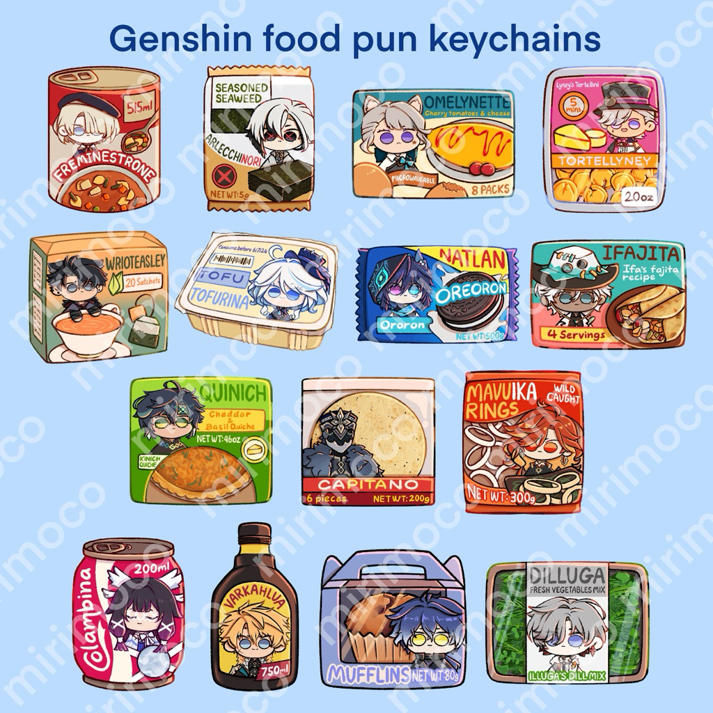 Genshin Impact อาหารปุนพวงกุญแจ Lyney Wriothesley Furina Ororon Kinich Varka Flins Columbina Illuga 