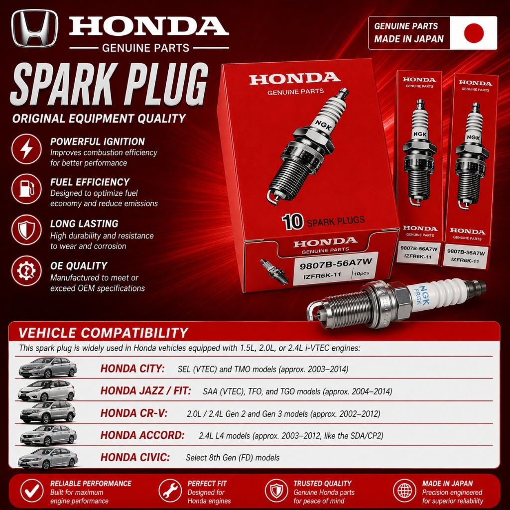 หัวเทียนอิริเดียม IZFR6K13 9807B-56A7W สําหรับ Honda City Jazz 2003-2013 Accord / CRV, ประสิทธิภาพสู