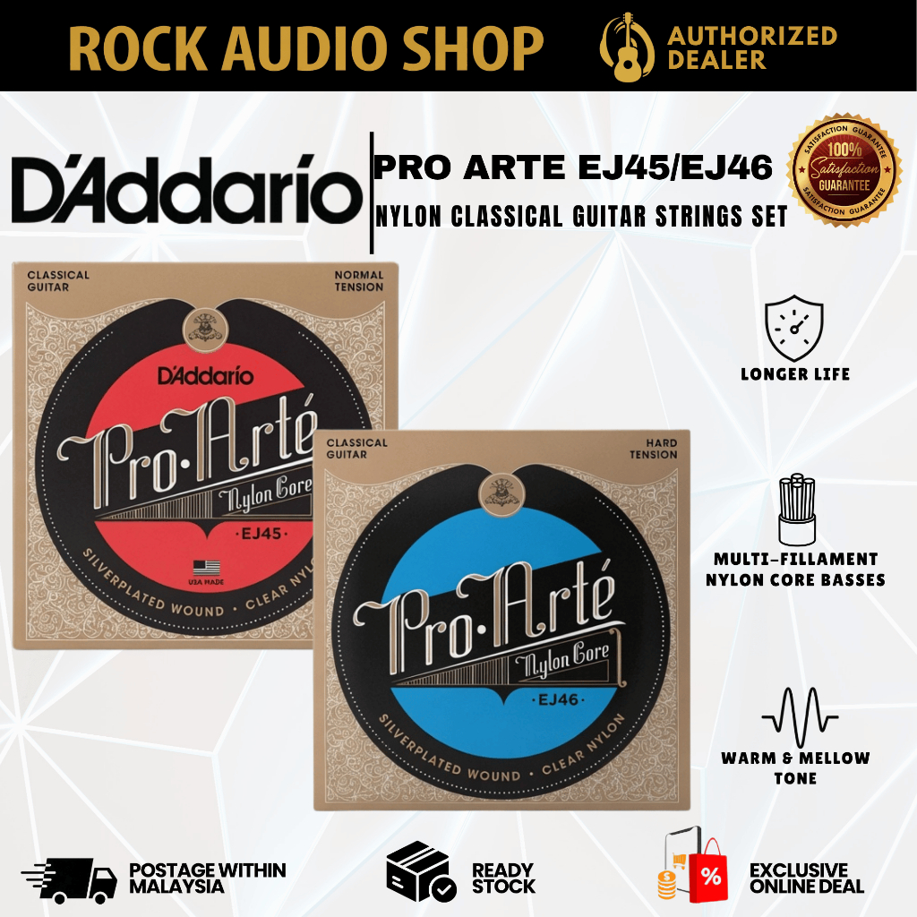 D'ADDARIO DAddario EJ45 EJ46 Pro Arte Nylon Core Clear Nylon Black Nylon Classical Guitar Strings No
