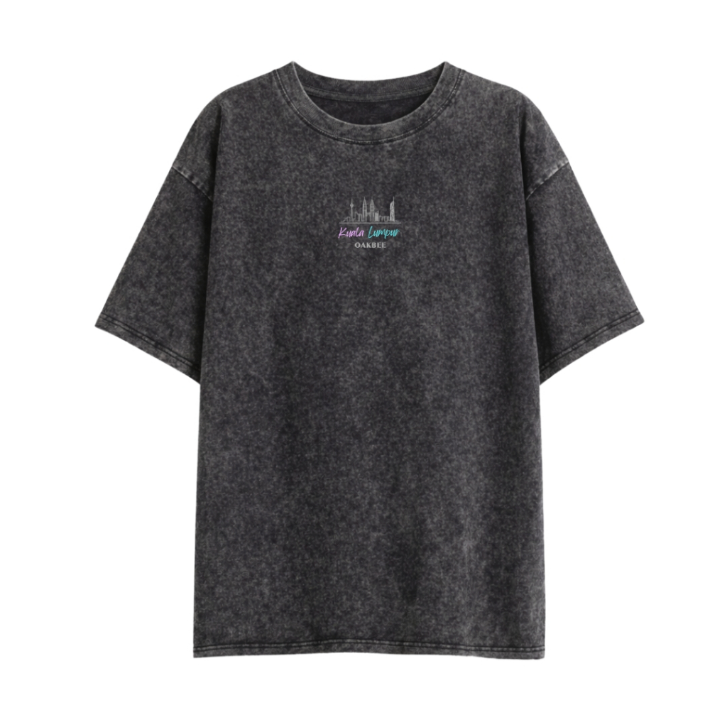 OakBee เสื้อยืดโอเวอร์ไซส์ Unisex - ซีรีส์ Skyline ของ Vintage Snowflake Washed Skyline