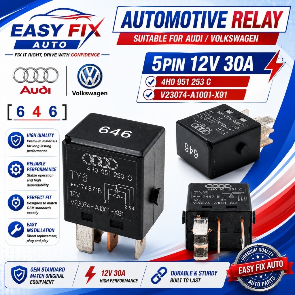 5PIN 12V 646 AUTOMOTIVE RELAY สําหรับ AUDI VOLKSWAGEN 4HO951253C V23074-A1001-X91