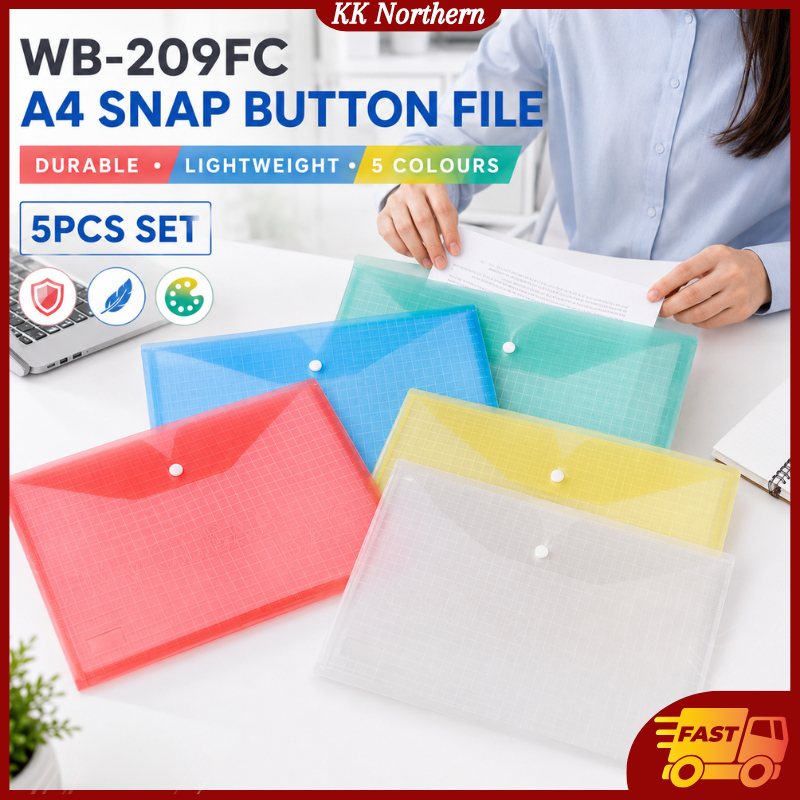WEIBO WB-209FC A4 PP ปุ่มแฟ้มโฟลเดอร์ 5/10PCS Office Admin เอกสาร Fail Dokumen นักเรียน