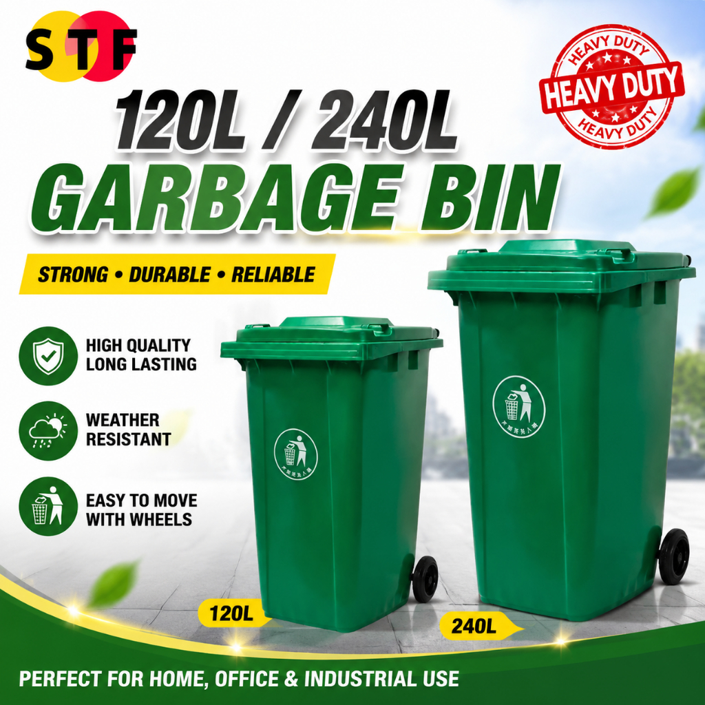 HEAVY DUTY DUSTBIN GARBAGE BIN WITH WHEEL / Tong Swampah Hijar Bes ใหญ่ (120LT / 240LT) ถังขยะมีล้อ