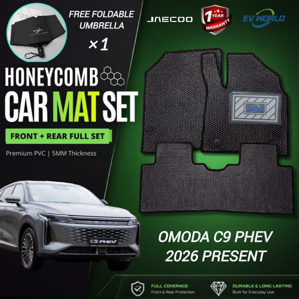 JC9PHEV-3PEV WORLD JAECOO OMODA C9 PHEV พรมปูพื้นรถยนต์ JAECOO OMODA C9 PHEV หวีน้ําผึ้งพรมรถ (2026 