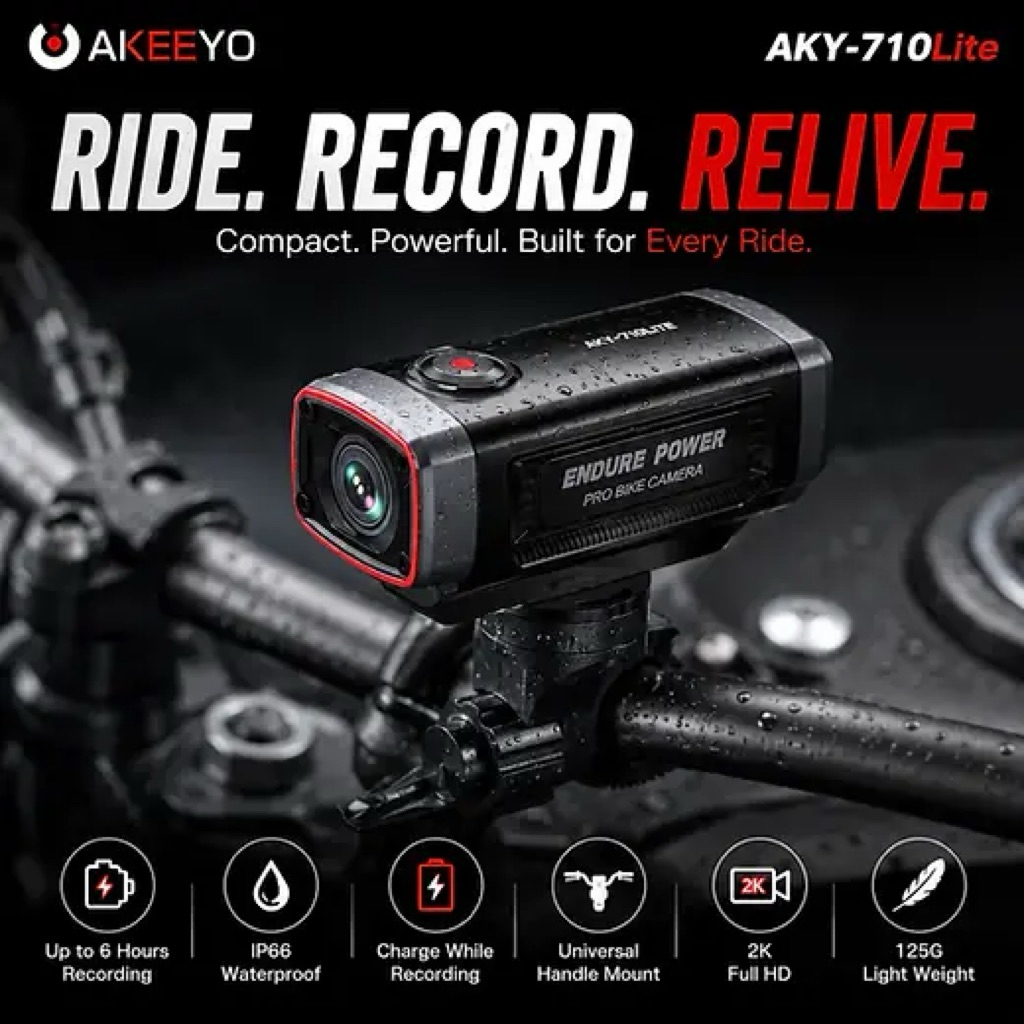 AKEYO [AKY-710 Lite] 2K HD Dashcam สําหรับมอเตอร์ไซค์และจักรยาน