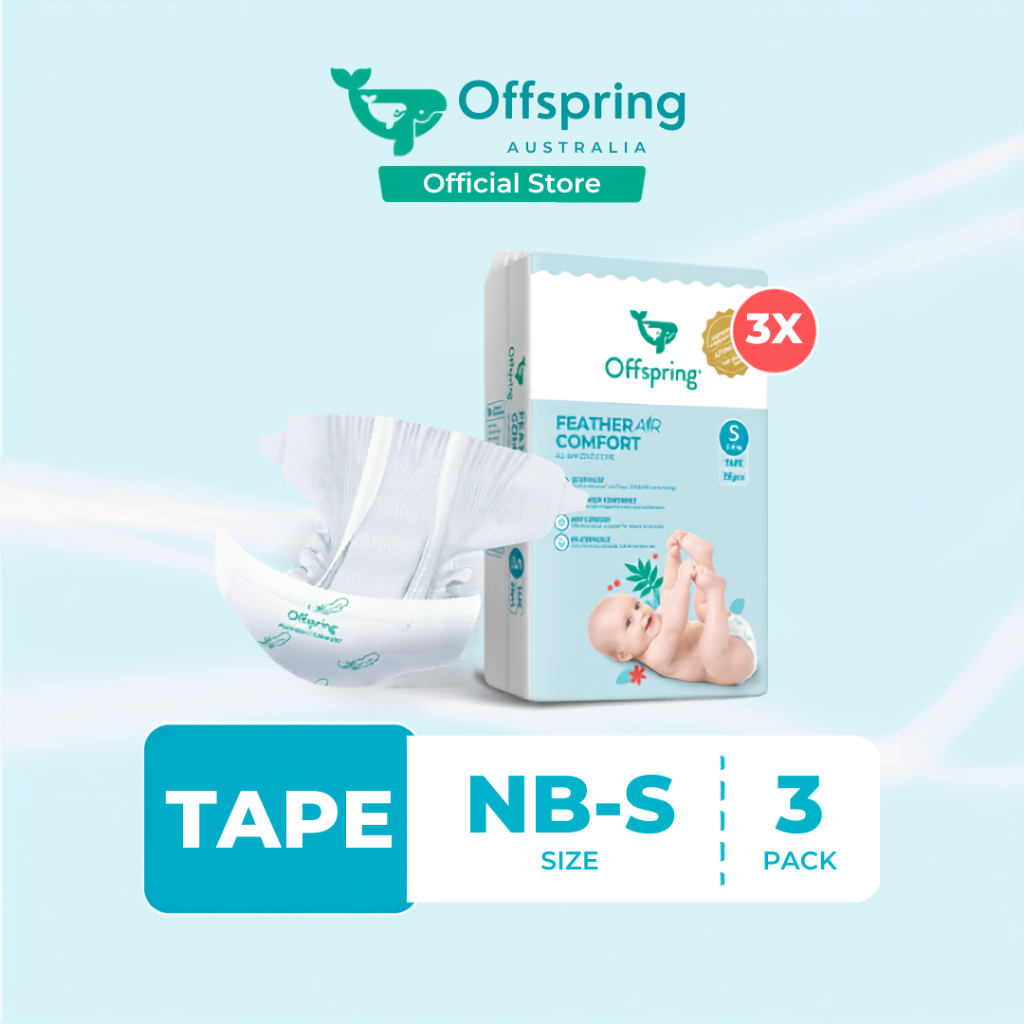 Offspring Infant Bundle – FeatherAir Comfort ผ้าอ้อมเด็กเทป NB198/S168 [3 แพ็ค]