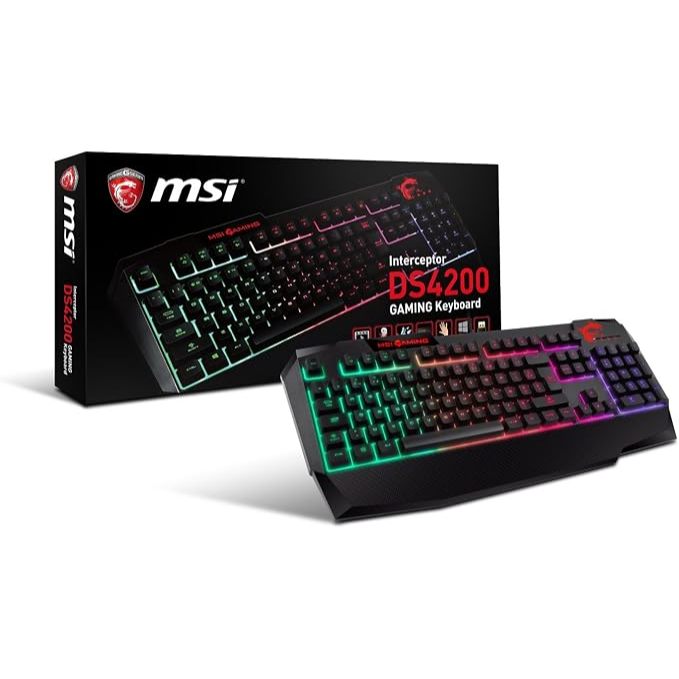 MSI Interceptor DS4200 RGB Gaming Keyboard Mechanical-Feel Switches กันน้ําและที่วางข้อมือแบบบูรณากา