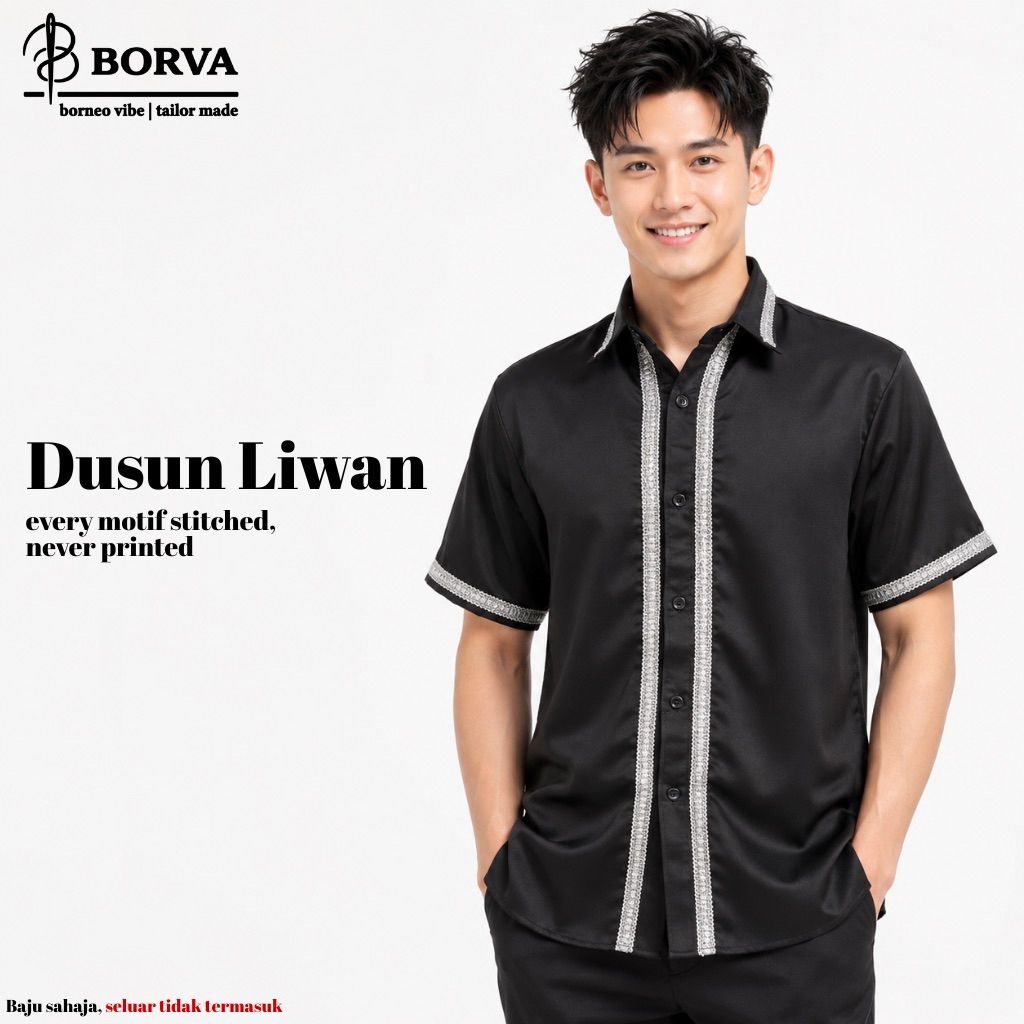 4.0 Modern Dusun Liwan ชาติพันธุ์แบบดั้งเดิมเสื้อแขนสั้น 100% รูปแบบเย็บปักถักร้อย