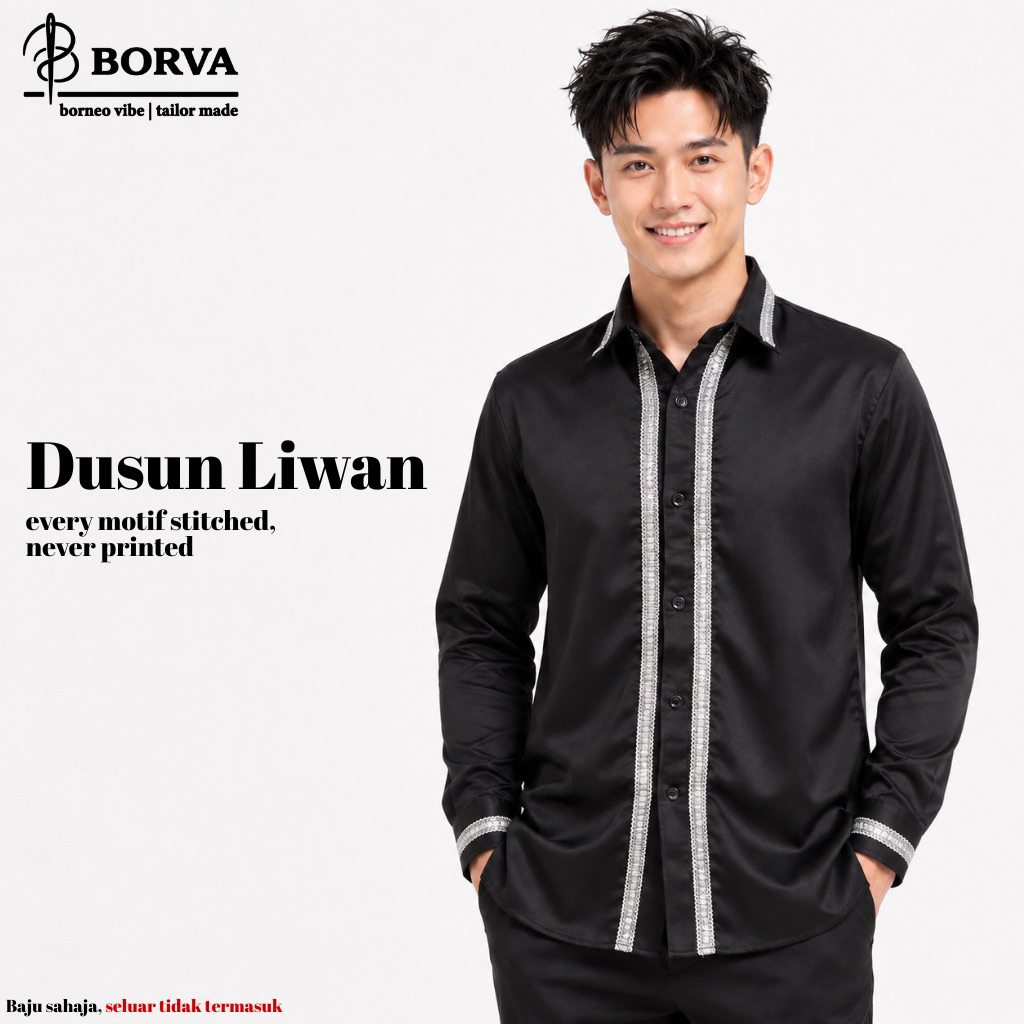 4.0 Modern Dusun Liwan เสื้อเชิ้ตแขนยาวชาติพันธุ์ลายเย็บปักถักร้อย 100%