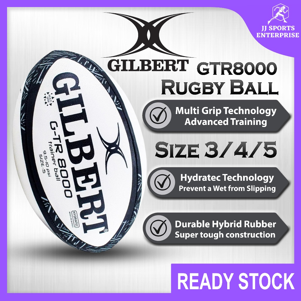 Gilbert Rugby Ball GTR 8000 Gilbert GTR-8000 Rugby Ball Bola Ragbi Latihan GTR8000 สีดํา