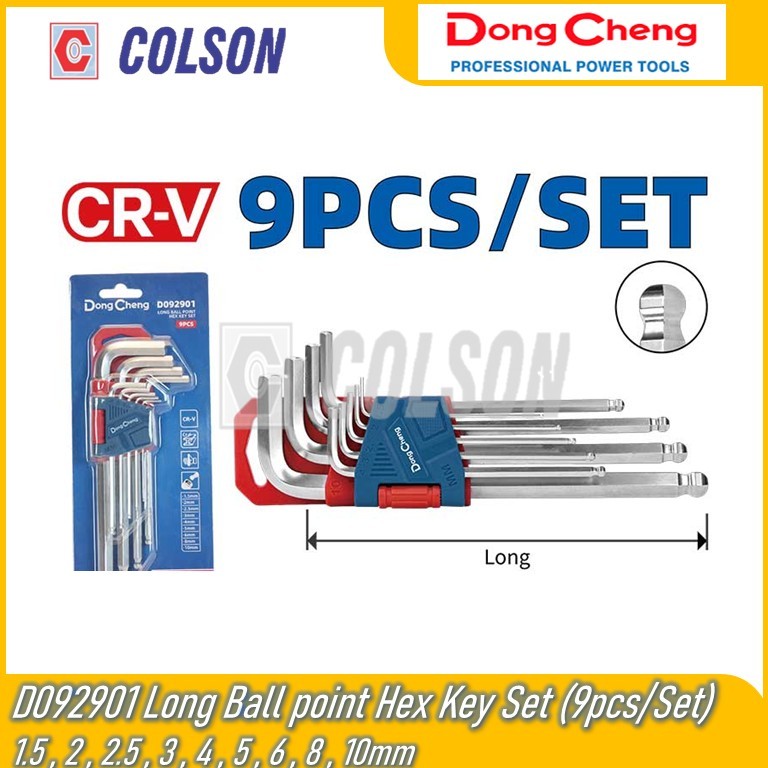 COLSON DONG CHEANG D092901 Long Ball point Hex Key Set (9 ชิ้น/เซ็ต) 1.5 , 2 , 2.5 , 3 , 4 , 5 , 6 ,