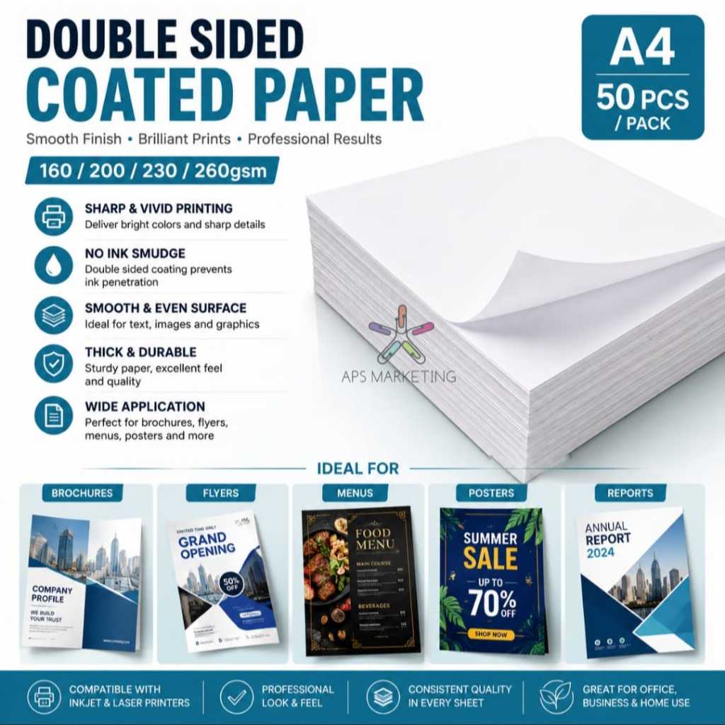 A4 พรีเมี่ยมกระดาษพิมพ์สองด้าน 160 แกรม 200 แกรม 230 แกรม 260/50 แผ่น/แพ็ค 5760dpi