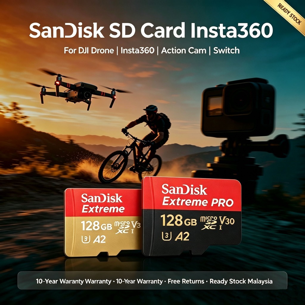 รับประกัน 10 ปี SanDisk Extreme Pro MicroSD Card 32GB-256GB สําหรับ Insta360 DJI Drone Action Cam Ni