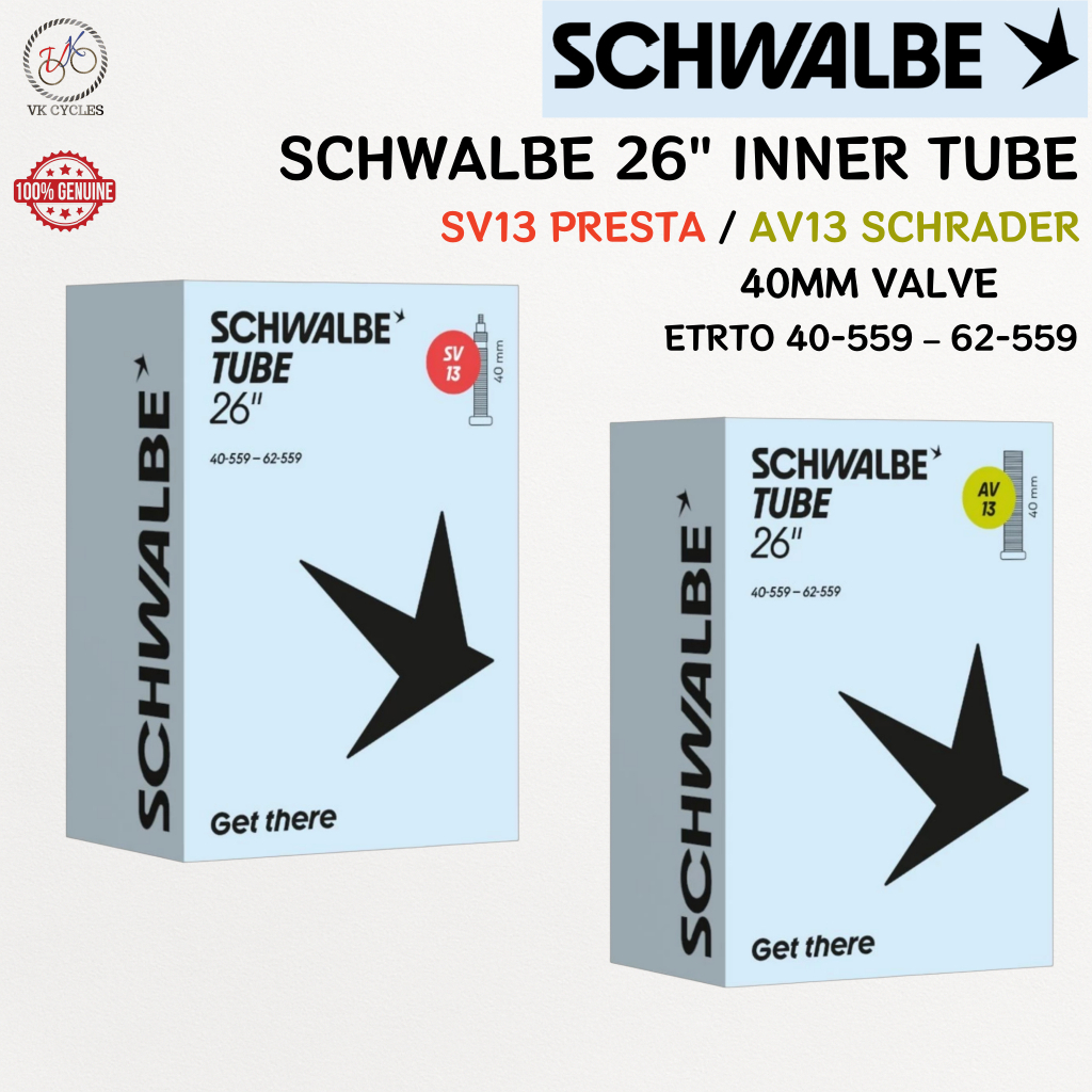 SCHWALBE SV13 AV13 26 "หลอดภายใน 26X1.50-2.50 40 มม.PreSTA SCHRIDER วาล์ว MTB จักรยาน TIRE TUBE ETRT