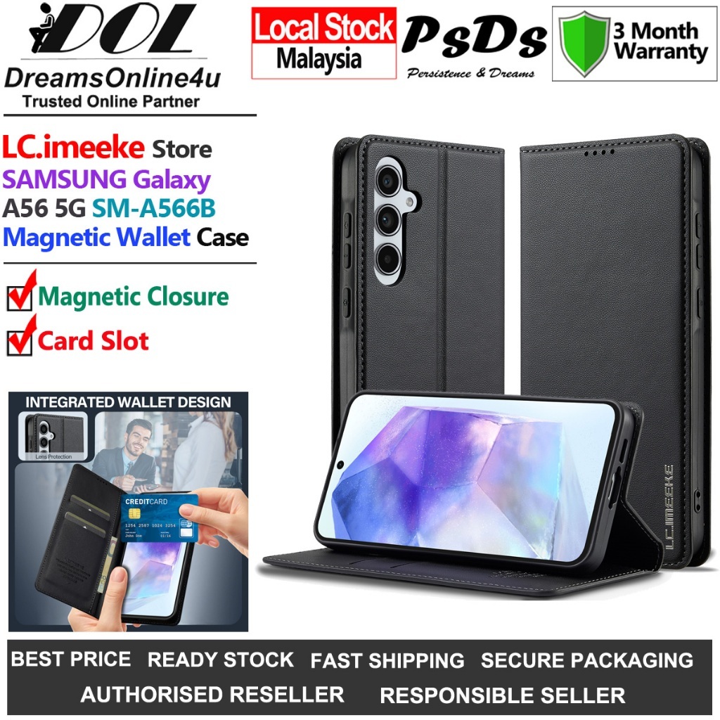 LC.imeeke SAMSUNG Galaxy A56 5G SM-A566B L1 Magnetic Wallet Card Slot Folio Leather Phone Cover Case