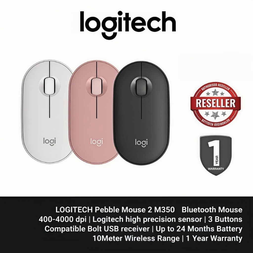 เมาส์ไร้สาย Bluetooth Logitech Pebble Mouse 2 Slim M350s