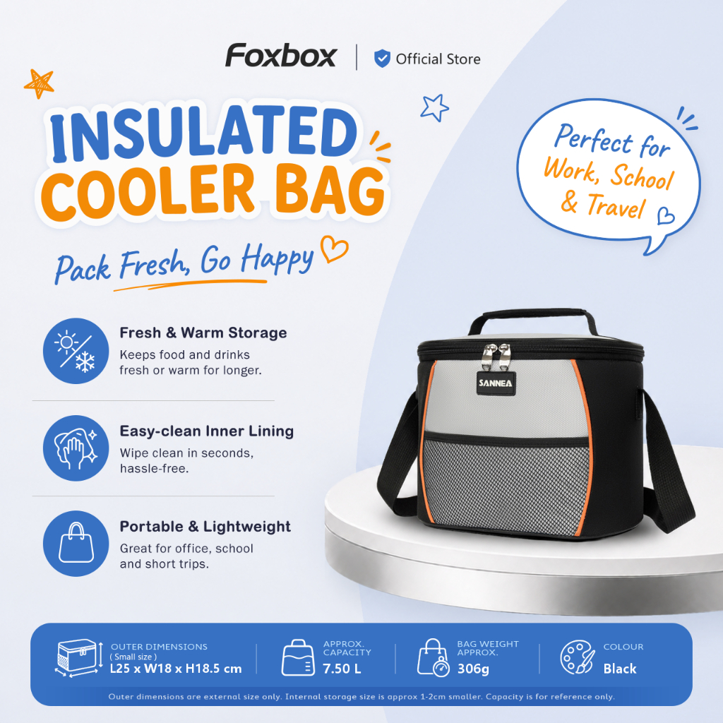 FOXBOX กระเป๋าเก็บความเย็นหุ้มฉนวน 7.5L สําหรับงานโรงเรียน & Travel