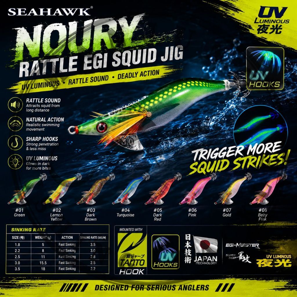 SEAHAWK NOURY RATTLE EGI SQUID JIG CANDAT SOTONG
