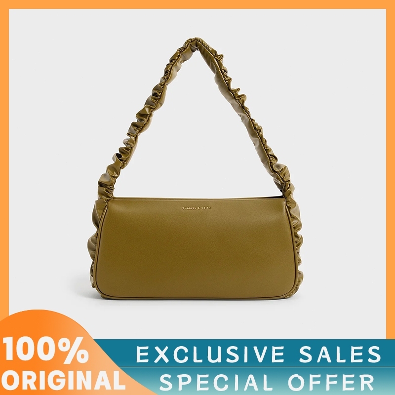 Riley Ruffle-trim Bag การออกแบบริ้วรอยเดี่ยวซิปปิดกระเป๋าสะพาย Beg Bahu Wanita 50781557