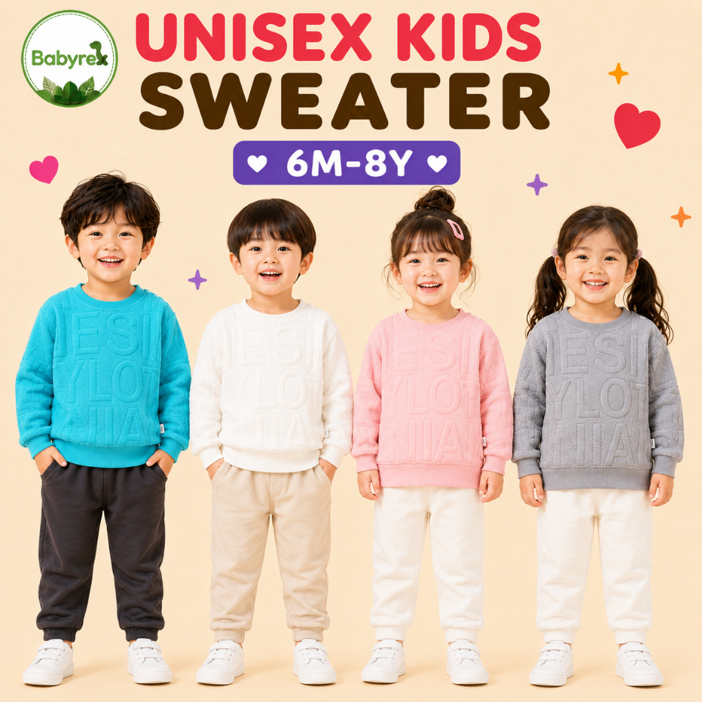 Kids Sweatshirt 6M-8Y ชายหญิงเสื้อแขนยาว 3D Letter Pullover คอกลม Casual Top Baju Budak Unisex